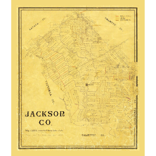 Historic County Map - Jackson County Texas - General Land Office 1867 - 23 x 26.88 - Vintage Wall Art