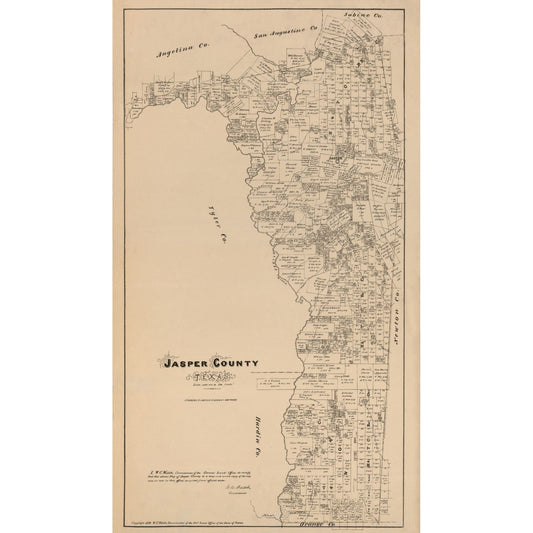 Historic County Map - Jasper County Texas - Walsh 1879 - 23 x 39.83 - Vintage Wall Art