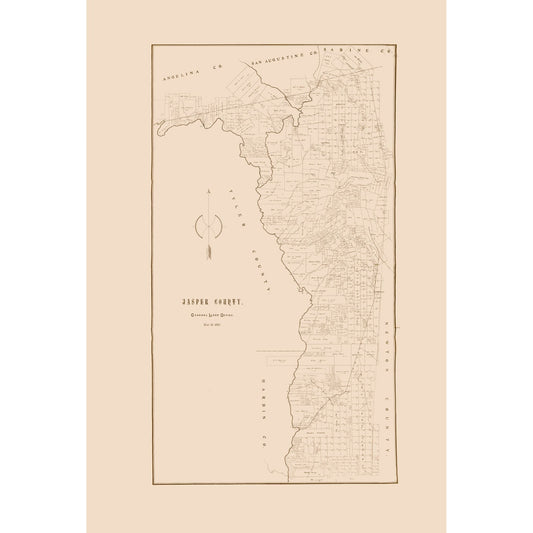 Historic County Map - Jasper County Texas - General Land Office 1898 - 23 x 34.05 - Vintage Wall Art