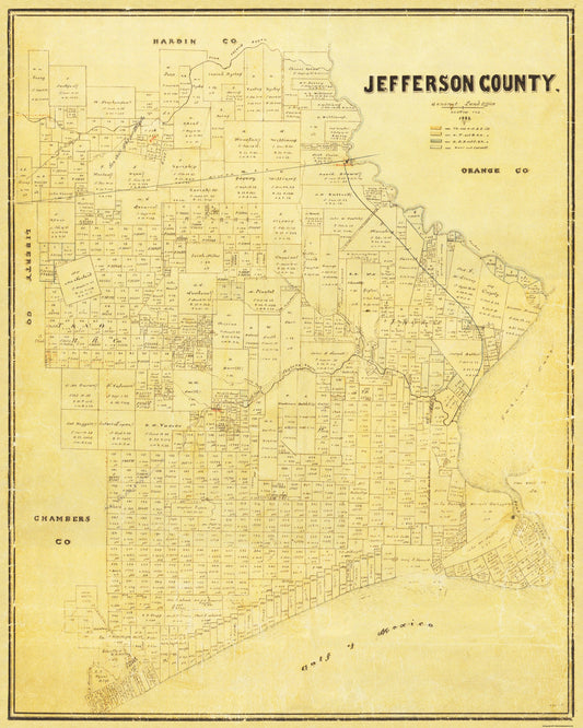 Historic County Map - Jefferson County Texas - General Land Office 1882 - 23 x 28.75 - Vintage Wall Art