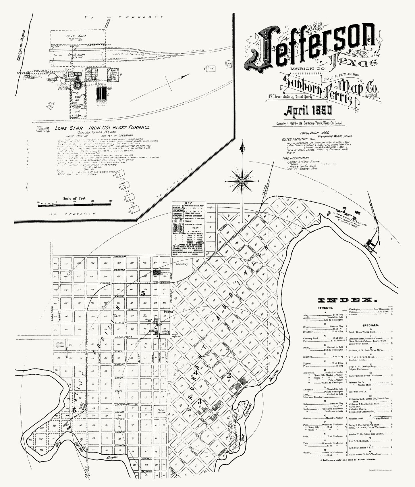 Historic City Map - Jefferson Texas - Sanborn 1890 - 23 x 26.95 - Vintage Wall Art