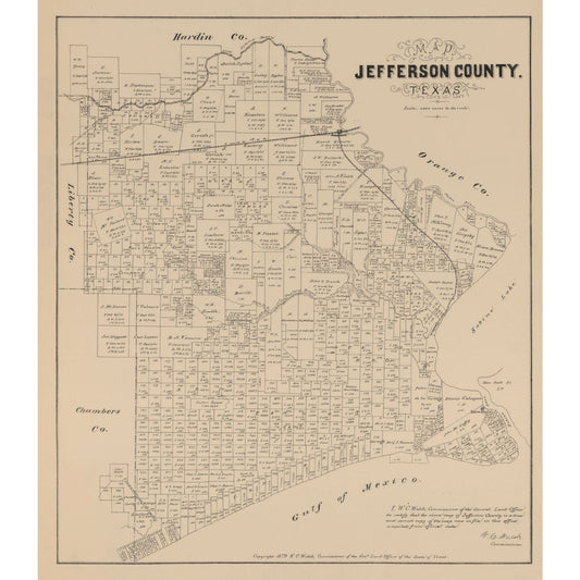 Historic County Map - Jefferson County Texas - Walsh 1879 - 23 x 26.42 - Vintage Wall Art