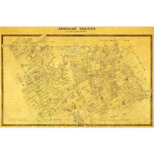 Historic County Map - Johnson County Texas - Martin 1857 - Vintage Wall Art