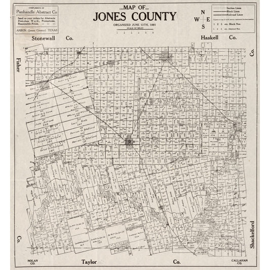 Historic County Map - Jones County Texas - General Land Office 1880 - Vintage Wall Art