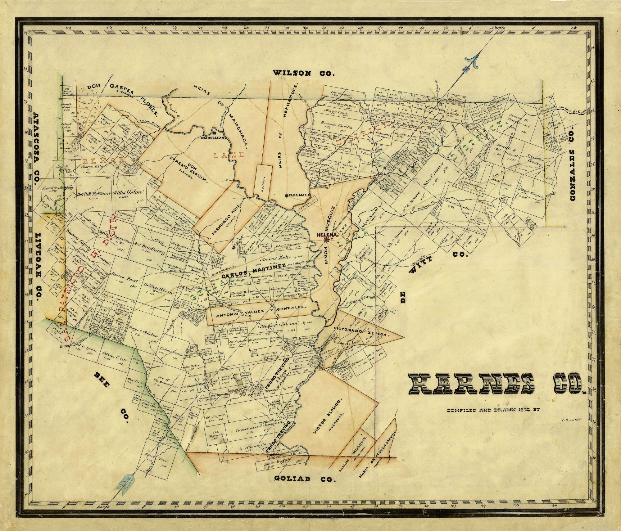 Historic County Map - Karnes County Texas - Arlitt 1870 - 26.88 x 23 ...