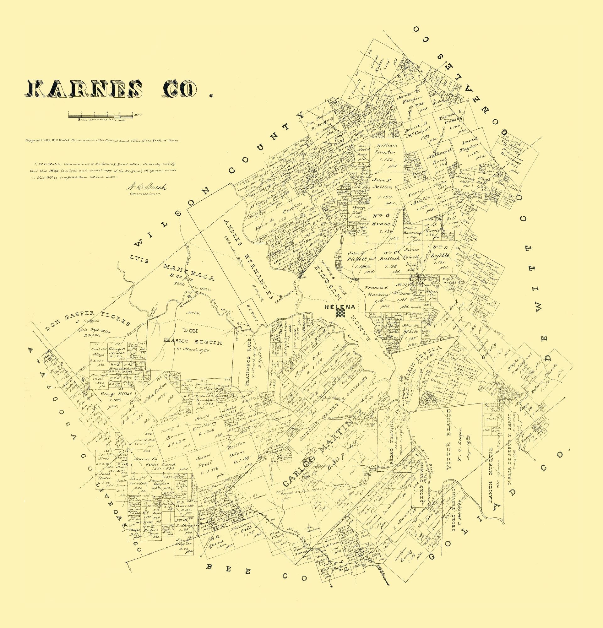 Historic County Map - Karnes County Texas - Walsh 1880 - 23 x 23.96 ...