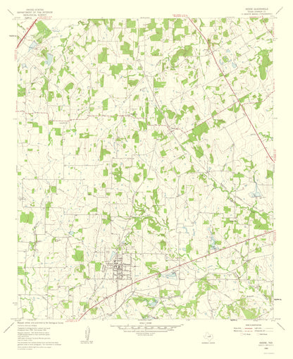 Topographical Map - Keene Texas Quad - USGS 1963 - 23 x 28.11 - Vintage Wall Art