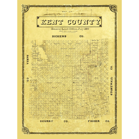 Historic County Map - Kent County Texas - Porter 1889 - Vintage Wall Art