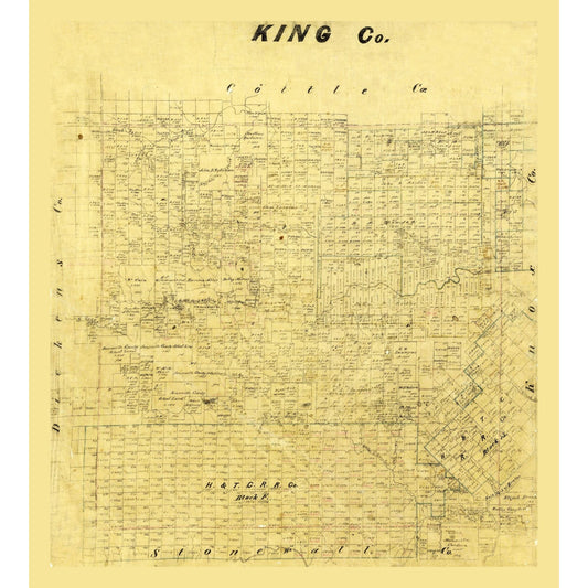 Historic County Map - King County Texas - General Land Office - Vintage Wall Art