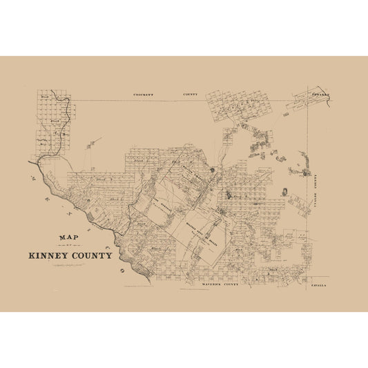 Historic County Map - Kinney County General Land Office Texas - 1879 - Vintage Wall Art