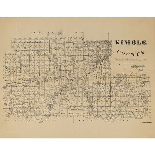 Historic County Map - Kimble County Texas - McGaughey 1892 - Vintage Wall Art