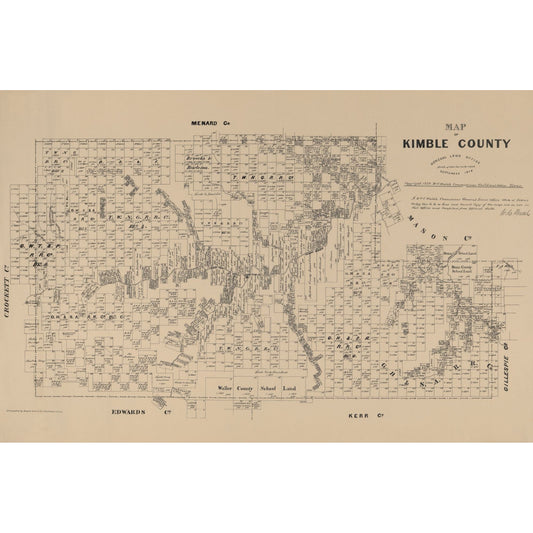 Historic County Map - Kimble County Texas - Walsh 1879 - Vintage Wall Art