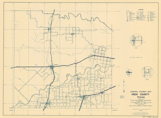 Historic County Map - Knox County Texas - Highway Department 1936 - 23 x 31.19 - Vintage Wall Art