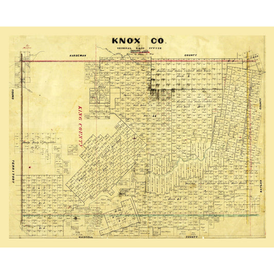 Historic County Map - Knox County Texas - Wise 1875 - Vintage Wall Art