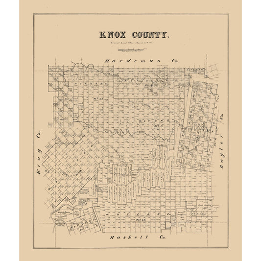 Historic County Map - Knox County Texas - General Land Office 1880 - Vintage Wall Art