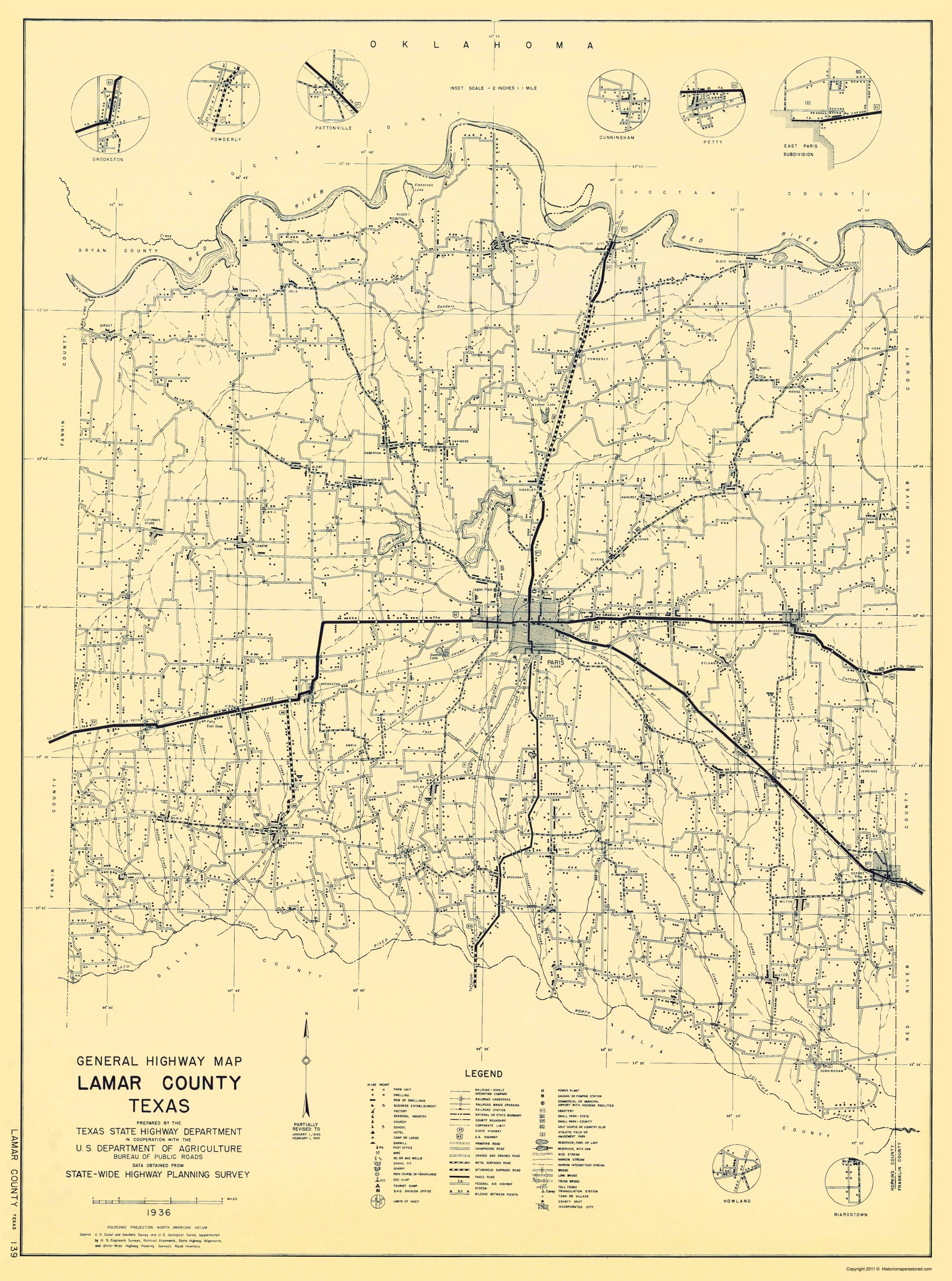 Lamar Map Historic County Map - Lamar County Texas - Highway Department 1936 - V ...