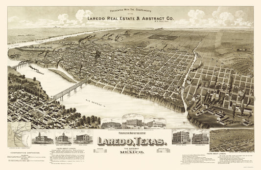 Historic Panoramic View - Laredo Texas - American Pub Co 1892 - 23 x 35.19 - Vintage Wall Art