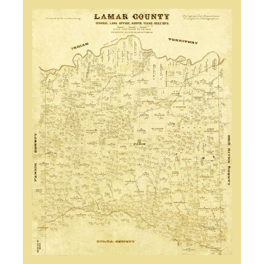 Historic County Map - Lamar County Texas - Lucas 1873 - Vintage Wall Art