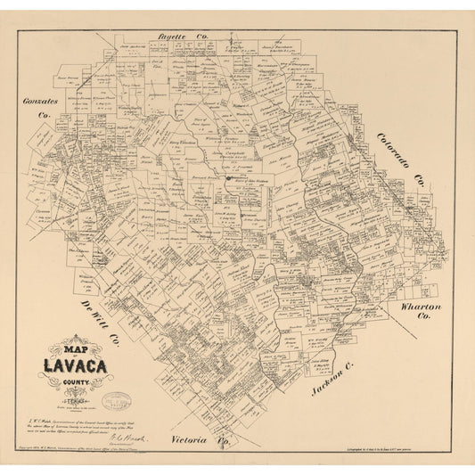 Historic County Map - Lavaca County Texas - Walsh 1879 - Vintage Wall Art