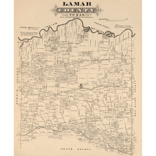 Historic County Map - Lamar County Texas - Gast 1870 - Vintage Wall Art