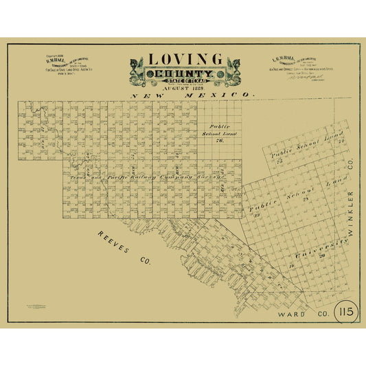 Historic County Map - Loving County Texas - Hall 1889 - Vintage Wall Art