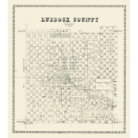 Historic County Map - Lubbock County Texas - Stakemann 1879 - Vintage Wall Art