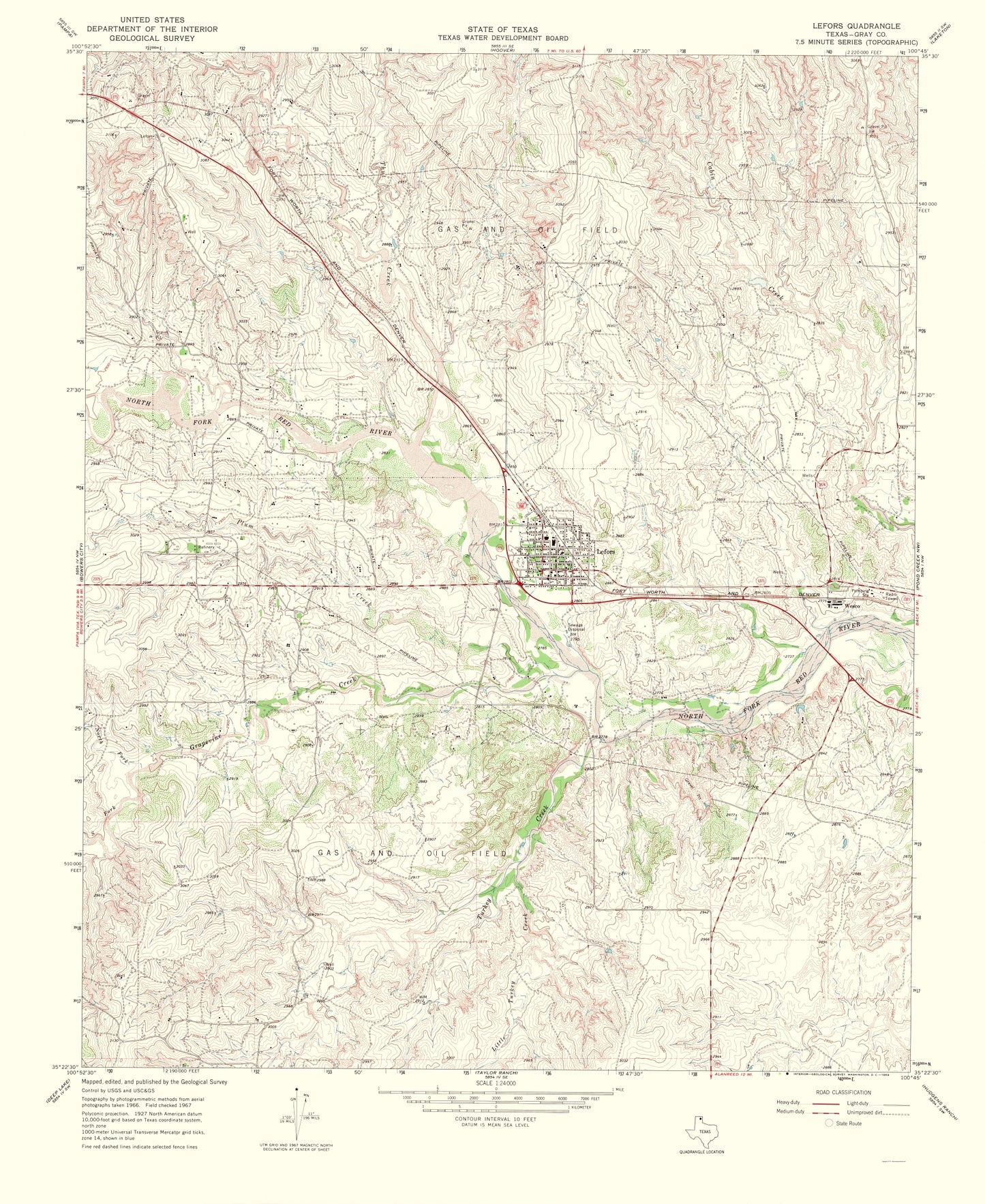 Topographical Map - Lefors Texas Quad - USGS 1969 - 23 x 28.10 - Vintage Wall Art