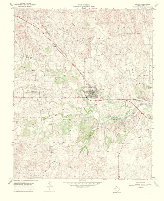 Topographical Map - Lefors Texas Quad - USGS 1969 - 23 x 28.10 - Vintage Wall Art