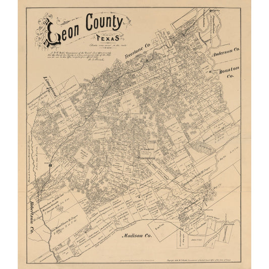 Historic County Map - Leon County Texas - Walsh 1879 - Vintage Wall Art