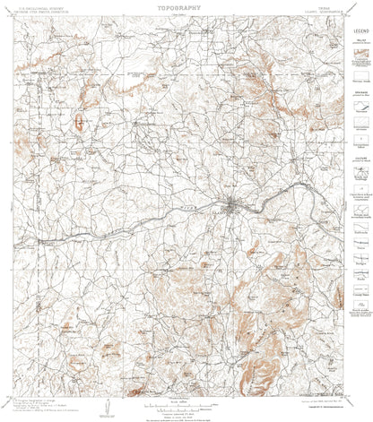 Topographical Map - Llano Texas Quad - USGS 1901 - 23 x 26.02 - Vintage Wall Art