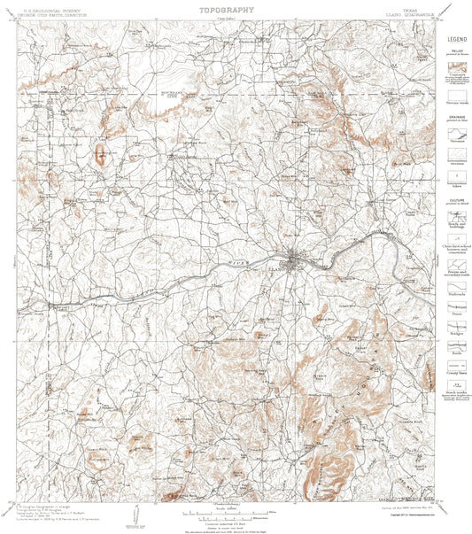 Topographical Map - Llano Texas Quad - USGS 1901 - 23 x 26.02 - Vintage Wall Art