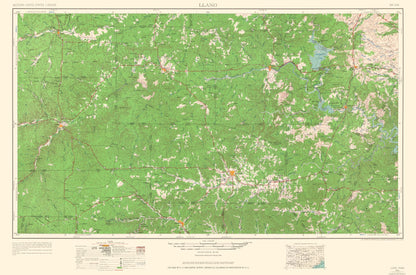 Topographical Map - Llano Texas Quad - USGS 1964 - 34.76 x 23 - Vintage Wall Art