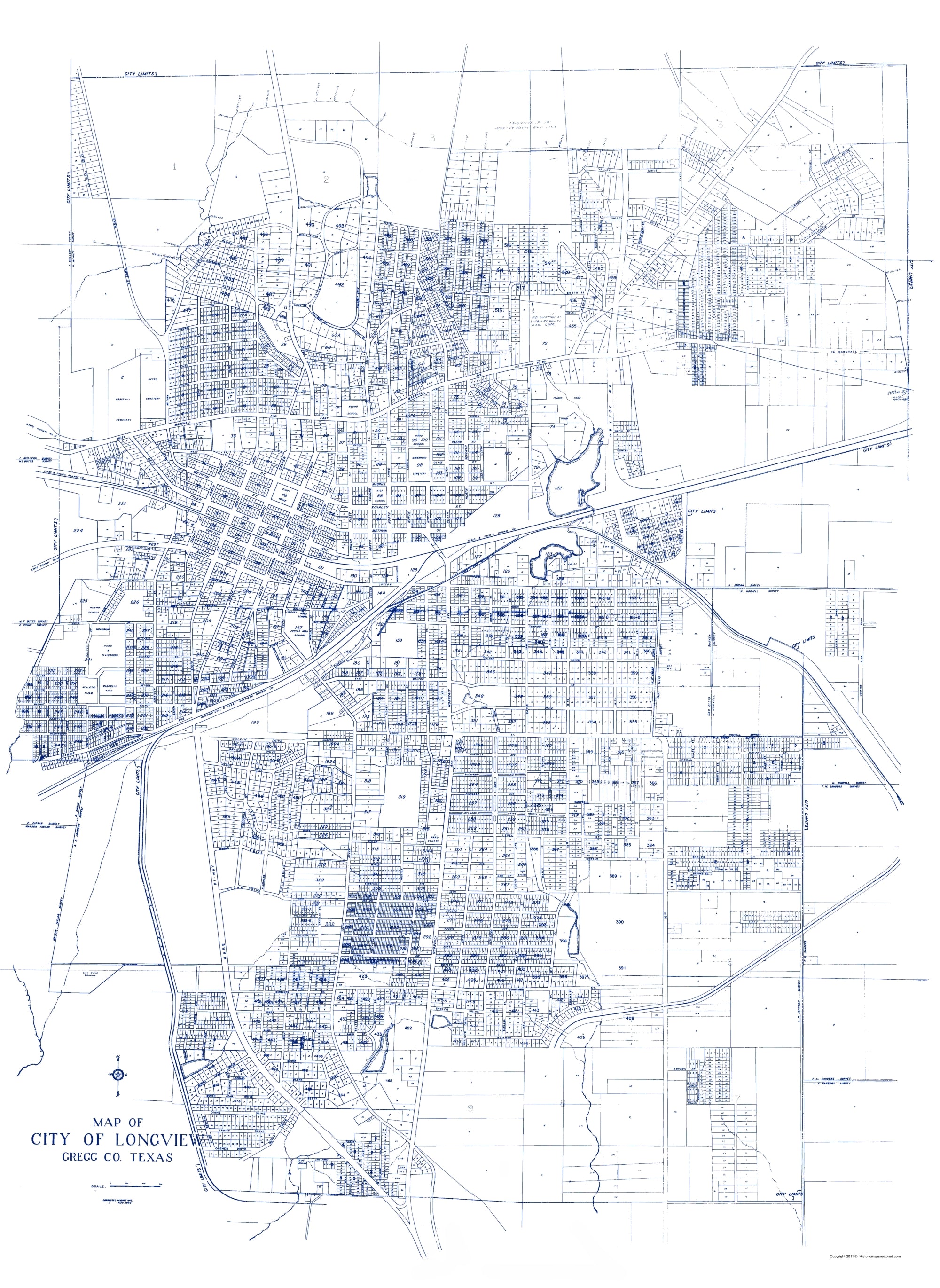 Historic City Map - Longview Texas - General Land Office 1949 - 23 x 3 ...