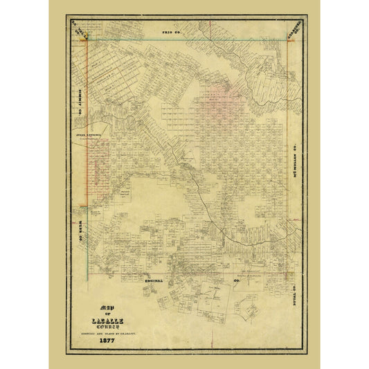 Historic County Map - La Salle County Texas - Arlitt 1877 - Vintage Wall Art