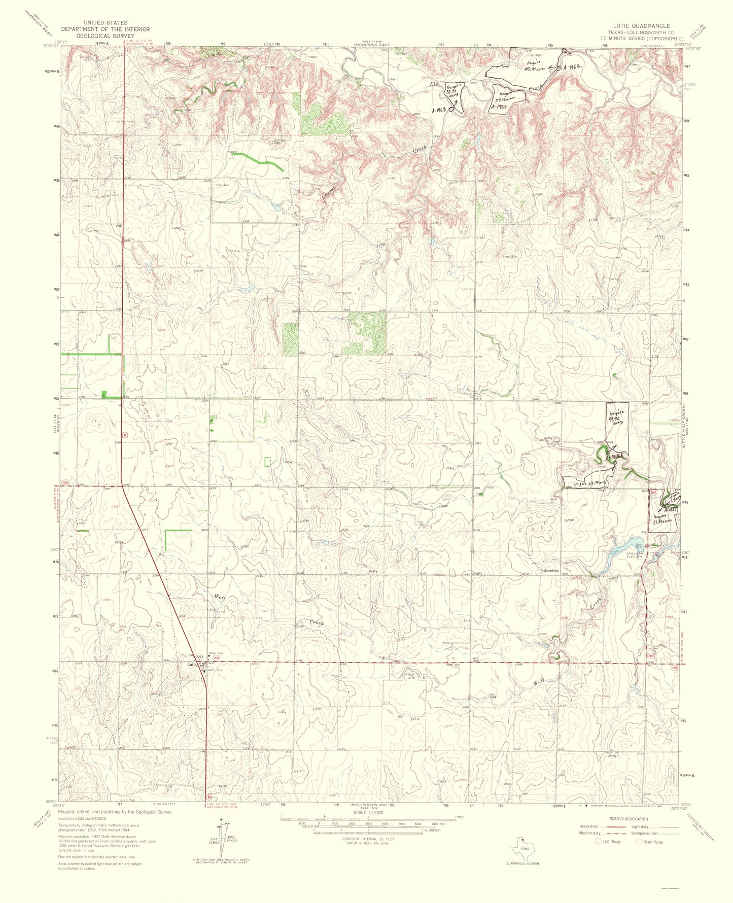 Topographical Map - Lutie Texas Quad - USGS 1967 - 23 x 28.33 - Vintage Wall Art