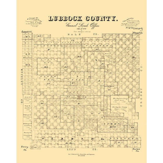 Historic County Map - Lubbock County Texas - McGauhey 1892 - Vintage Wall Art