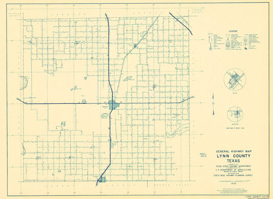 Historic County Map - Lynn County Texas - Highway Department 1936 - 23 x 31.53 - Vintage Wall Art