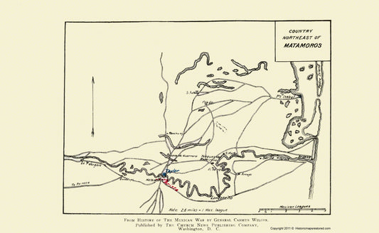 Historic State Map - Country Northeast of Matamoros Texas- Church News 1892 - 23 x 37.34 - Vintage Wall Art