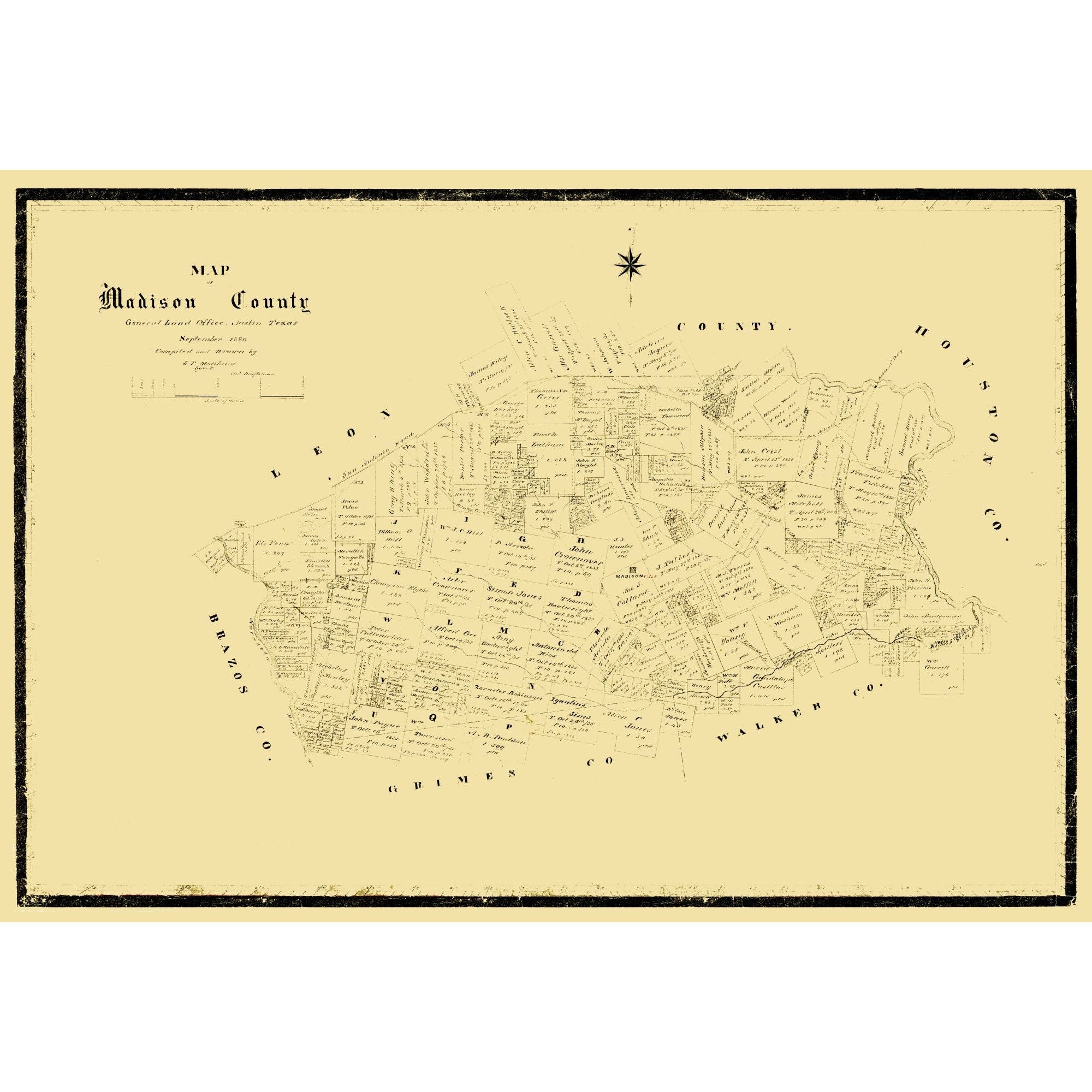 Madison Tx Historic County Map - Madison County Texas - Matthews 1880 - 33.37 x 2 ...