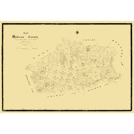 Historic County Map- Madison County Texas - Matthews 1880 - WallArt