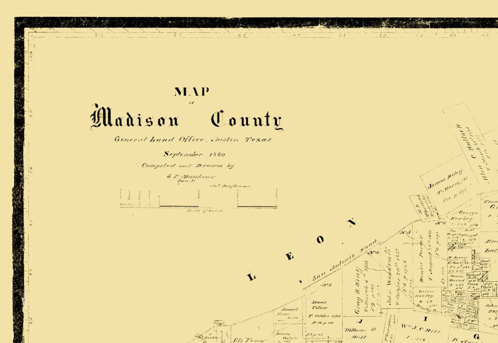 Historic County Map - Madison County Texas - Matthews 1880 - 33.37 x 23 - Vintage Wall Art