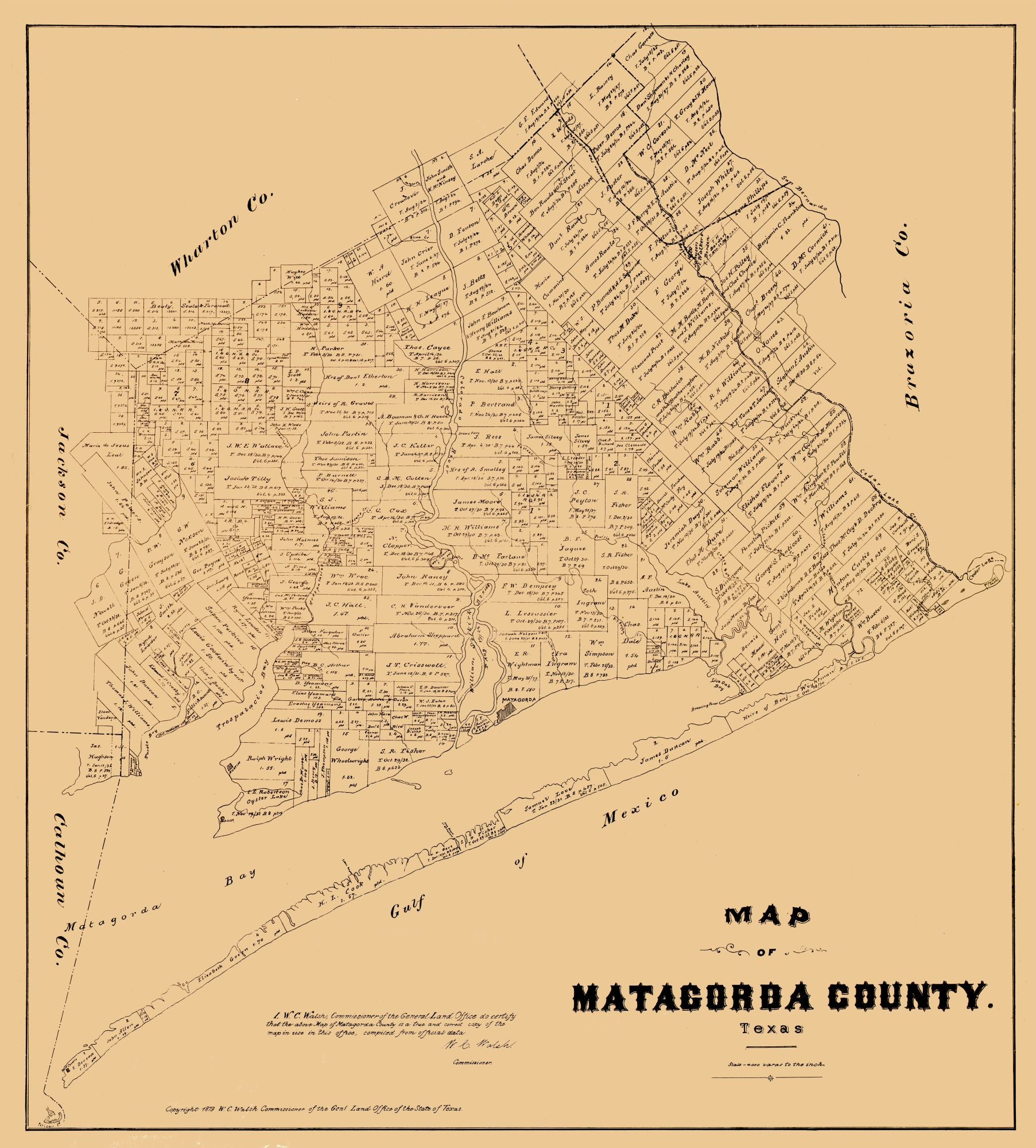 Historic County Map - Matagorda County Texas - Walsh 1879 - 23 x 25.49 ...