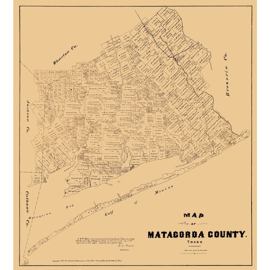 Historic County Map - Matagorda County Texas - Walsh 1879 - Vintage Wall Art