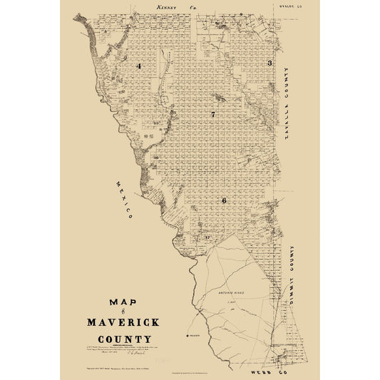 Historic County Map - Maverick County Texas - Walsh 1879 - Vintage Wall Art