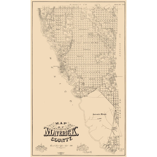 Historic County Map - Maverick County Texas - McGaughey 1893 - Vintage Wall Art