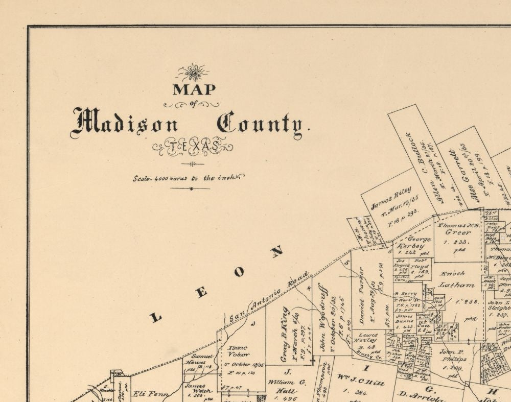 Historic County Map - Madison County Texas - Walsh 1879 - 29.20 x 23 - Vintage Wall Art