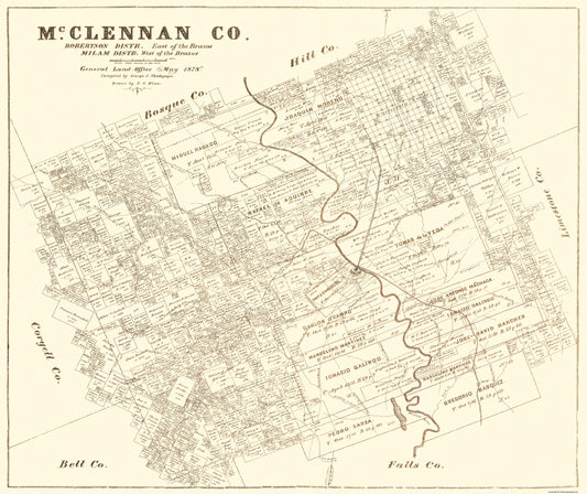 Historic County Map - Mclennan County Texas - General Land Office 1878 - 27.31 x 23 - Vintage Wall Art