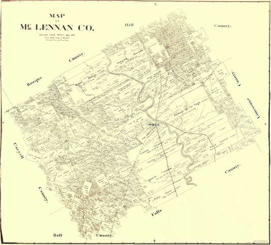 Historic County Map - Mclennan County Texas - General Land Office 1896 - 23 x 25.44 - Vintage Wall Art