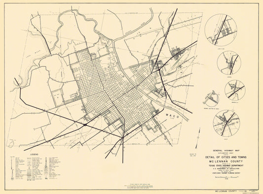 Historic County Map - Mclennan County Texas - Highway Department 1936 - 23 x 31.11 - Vintage Wall Art