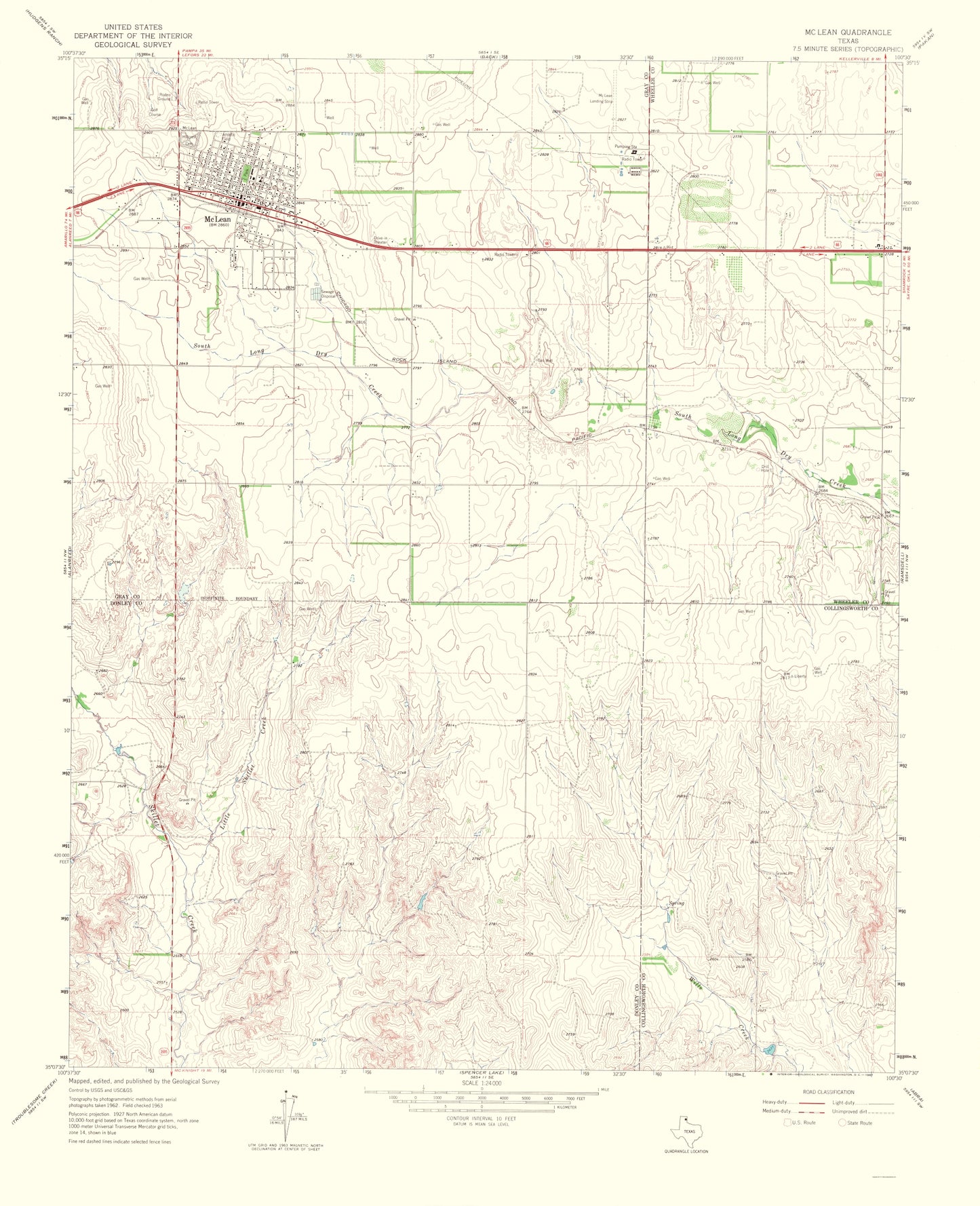 Topographical Map - Mcclean Texas Quad - USGS 1967 - 23 x 28.30 - Vintage Wall Art